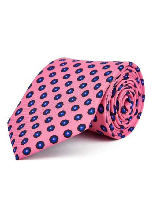 Silk tie in pink with hexagonal patterned