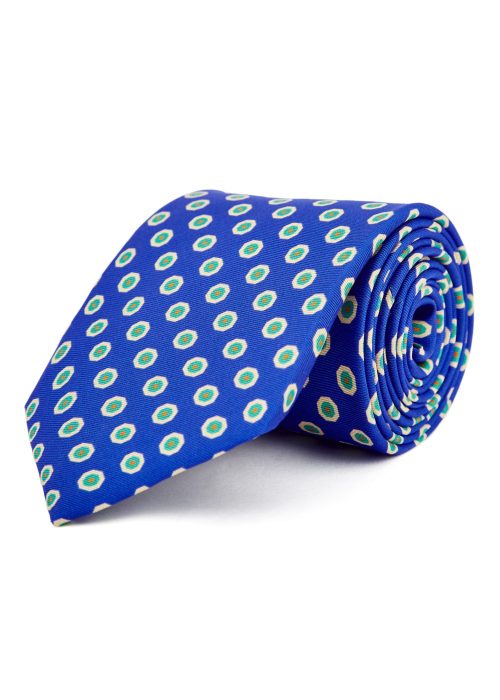 Silk tie in royal blue with hexagonal patterned