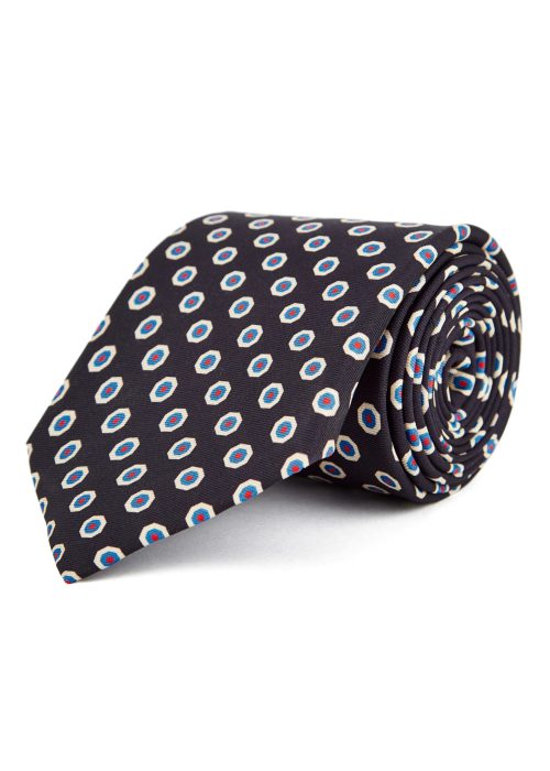 Silk tie in navy with hexagonal patterned