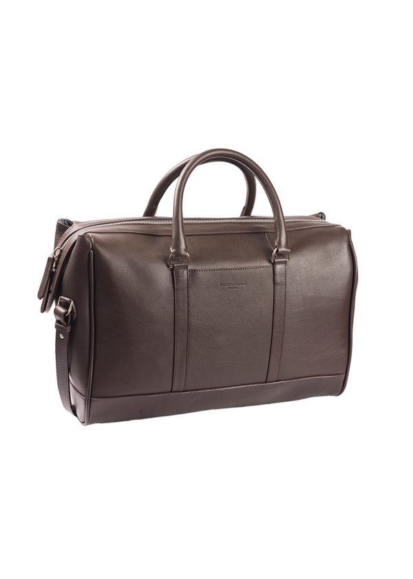 A large leather men's overnight bag embossed with the Roderick Charles logo