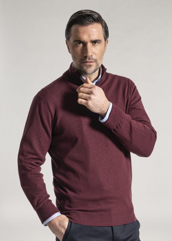 Men's damson merino quarter zip sweater