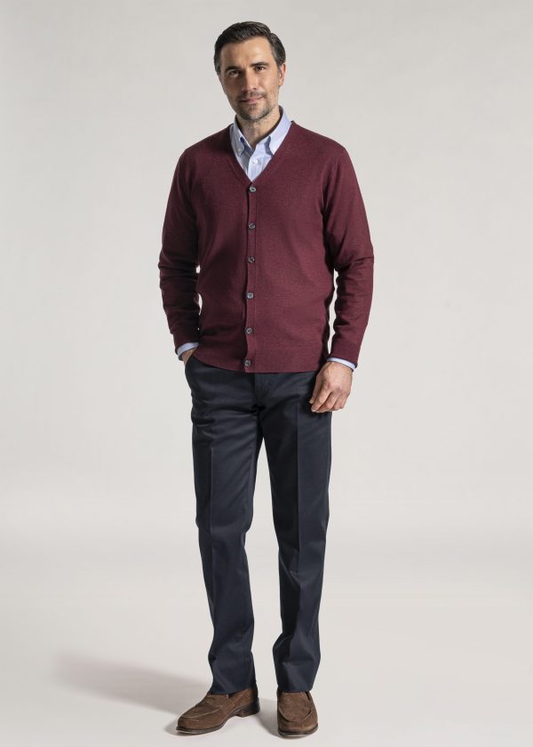 Roderick Charles Merino cardigan in damson