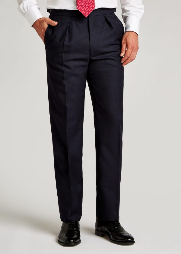 Roderick Charles navy pic and pic navy trousers with adjustable waist straps