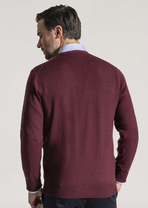 Set in shoulder merino cardigan in damson