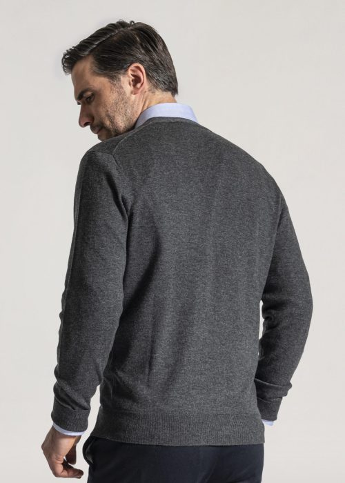 Charcoal merino cardigan with ribbed hem and cuffs