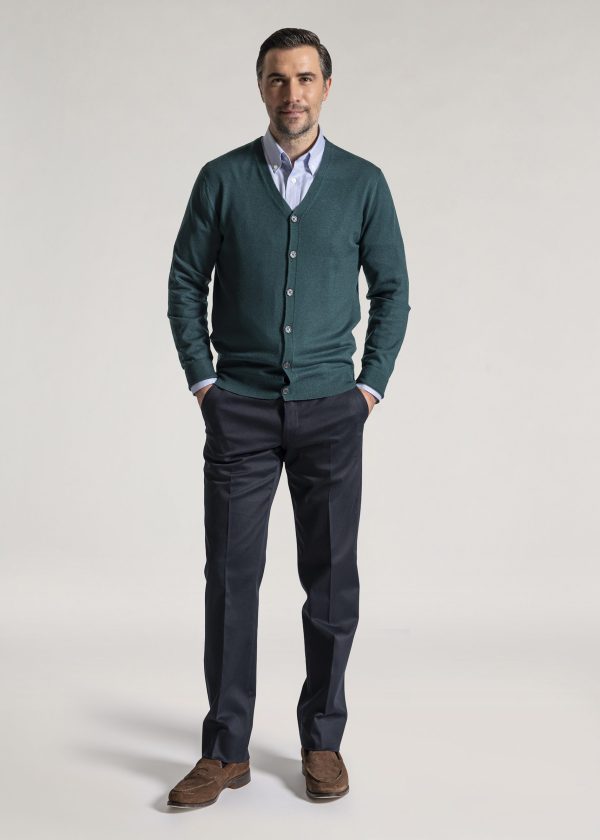 Roderick Charles Merino cardigan in topiary green