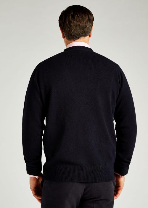 100% wool men's cardigan in navy