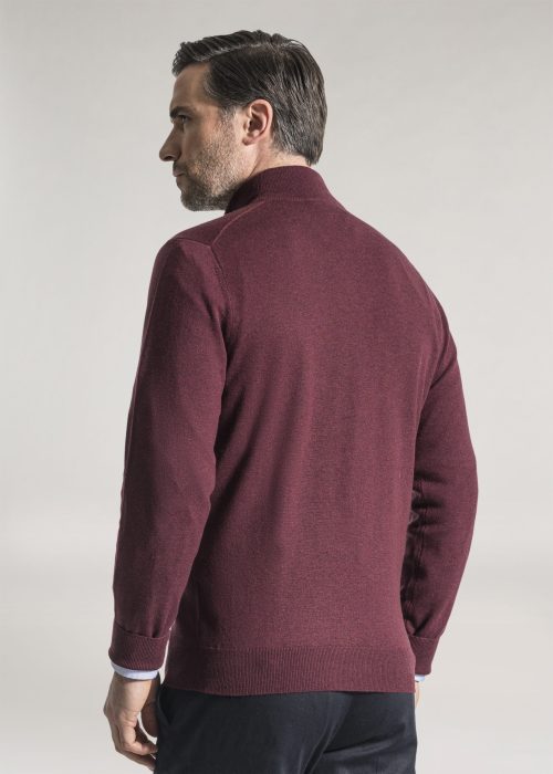 Roderick Charles merino quarter zip smart sweater in damson