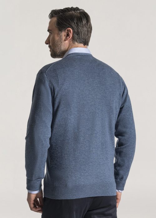 Airforce blue men's merino cardigan