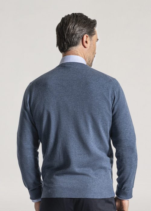 Men's v neck merino sweater in airforce blue