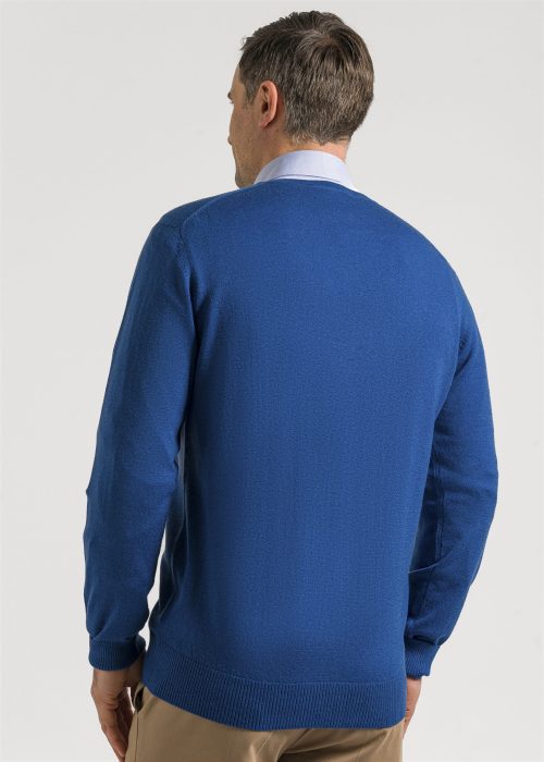 Blue merino wool knitwear mens sweater by Roderick Charles