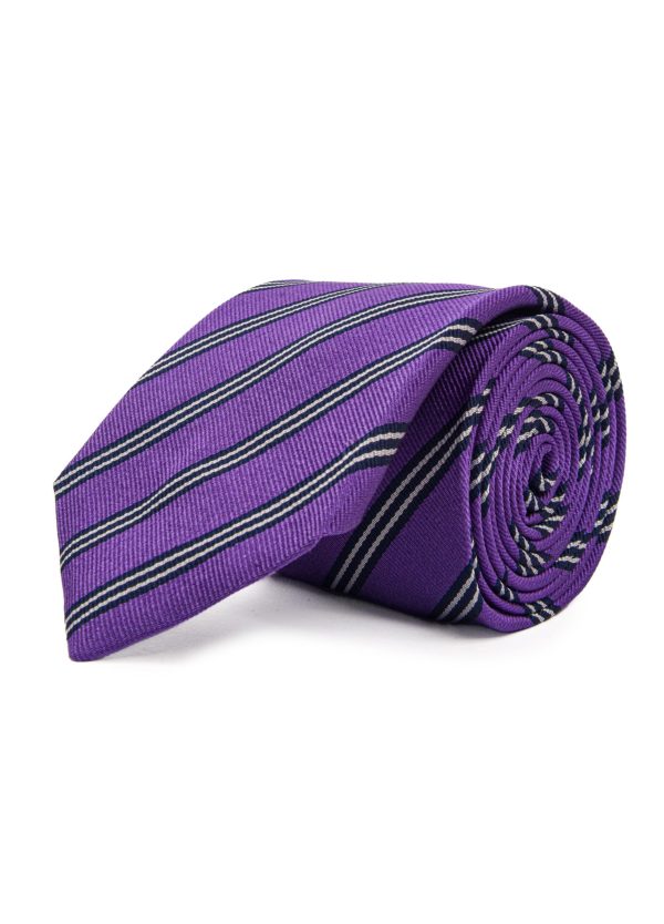 Men's purple and navy silk tie with triple stripes