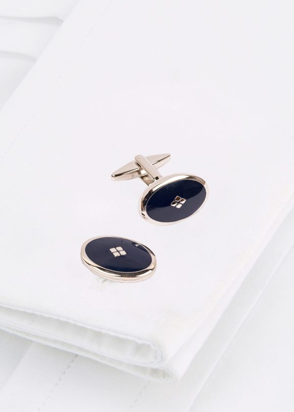 Roderick Charles navy oval cufflinks