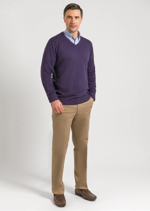 Merino V Neck - Purple - Roderick Charles