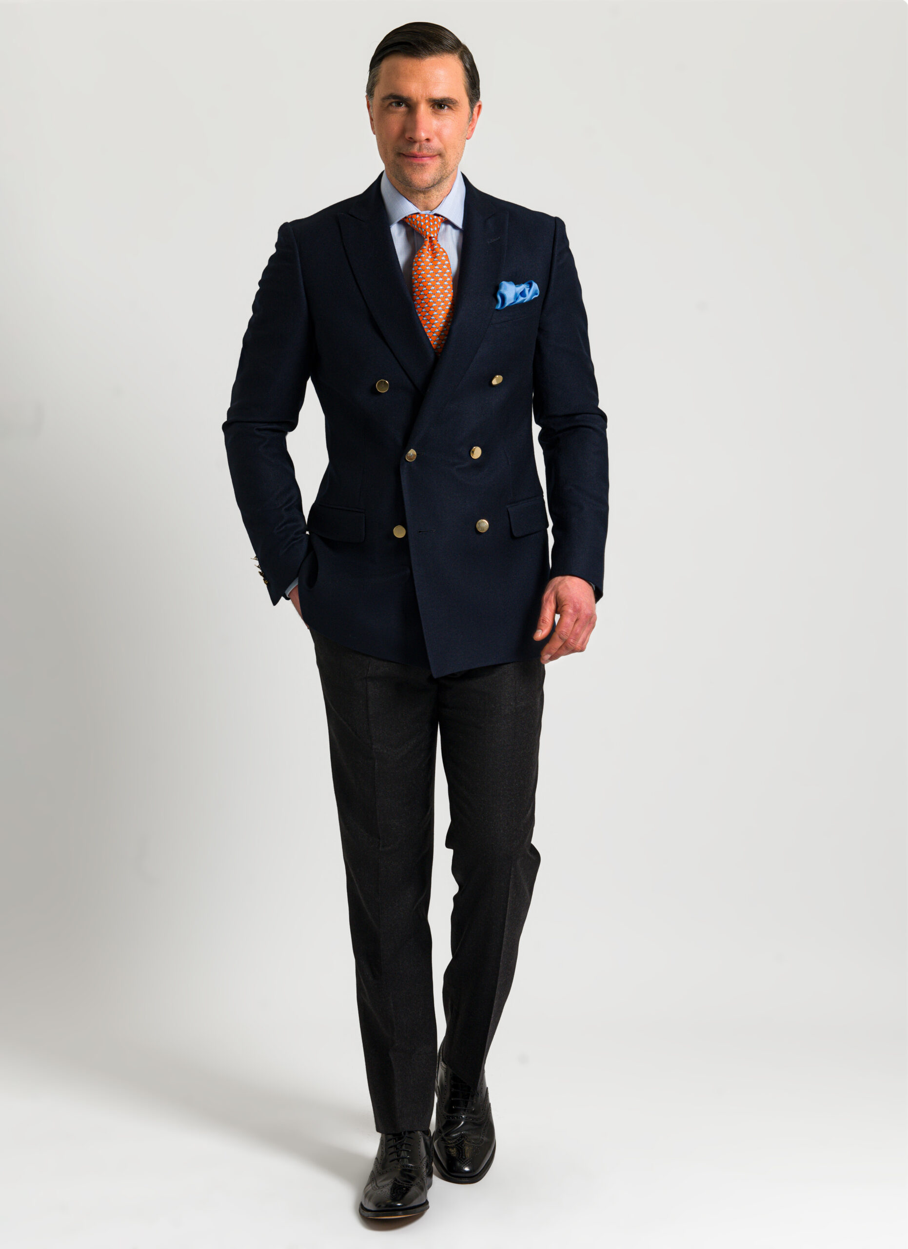 Double Breasted Navy Flannel Blazer - Roderick Charles