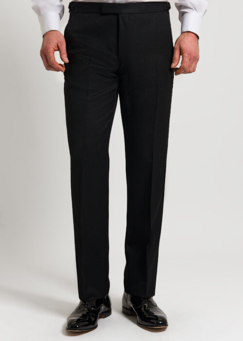 Men's black dinner suit trousers, part of two piece tuxedo.