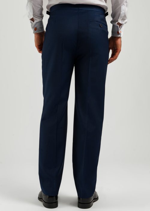 Roderick Charles dark blue classic fit suit trousers back seat