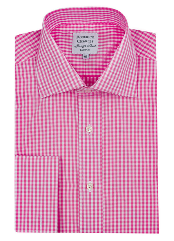 A smart Roderick Charles pink gingham check double-cuff shirt