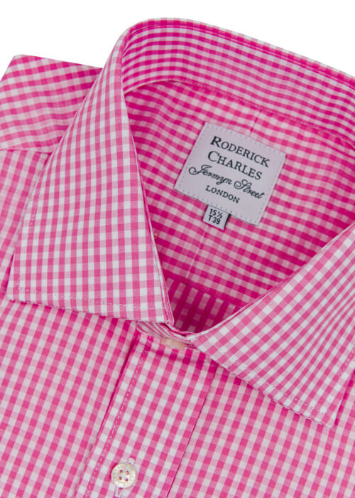 A smart Roderick Charles pink gingham check double-cuff shirt with a classic collar