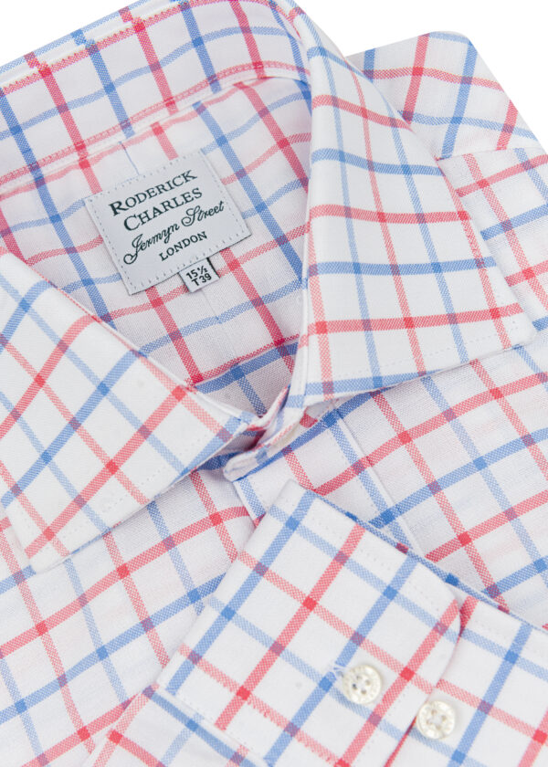 A Roderick Charles shirt, with a contrasting pink and blue check that's perfect for work and casual wear.