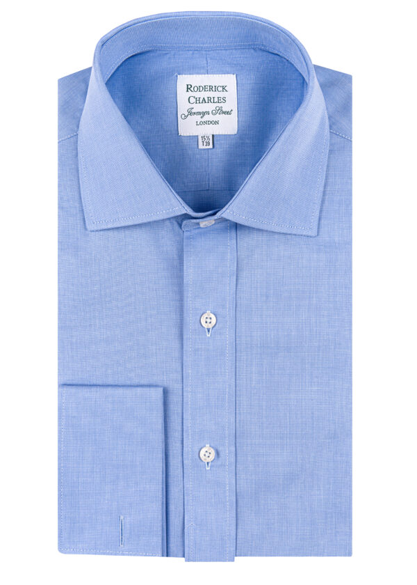 A double cuff Roderick Charles end-on-end cotton shirt in classic blue