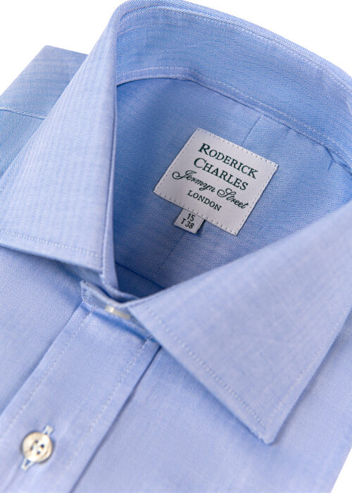 A double-cuff Roderick Charles blue herringbone cotton shirt