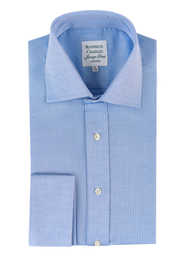 A Roderick Charles blue herringbone double-cuff cotton shirt