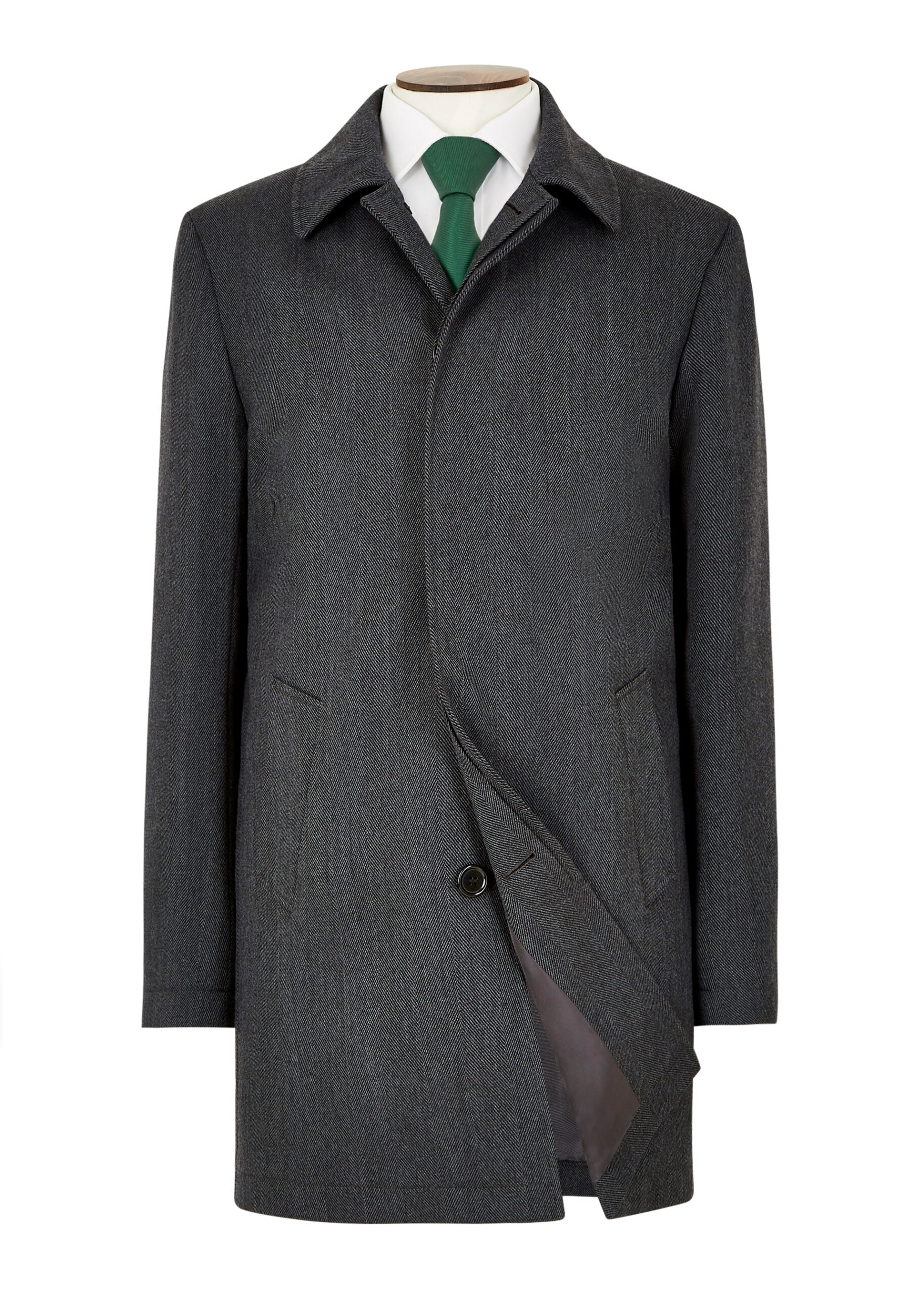 Grey Herringbone Three Quarter Coat - Roderick Charles