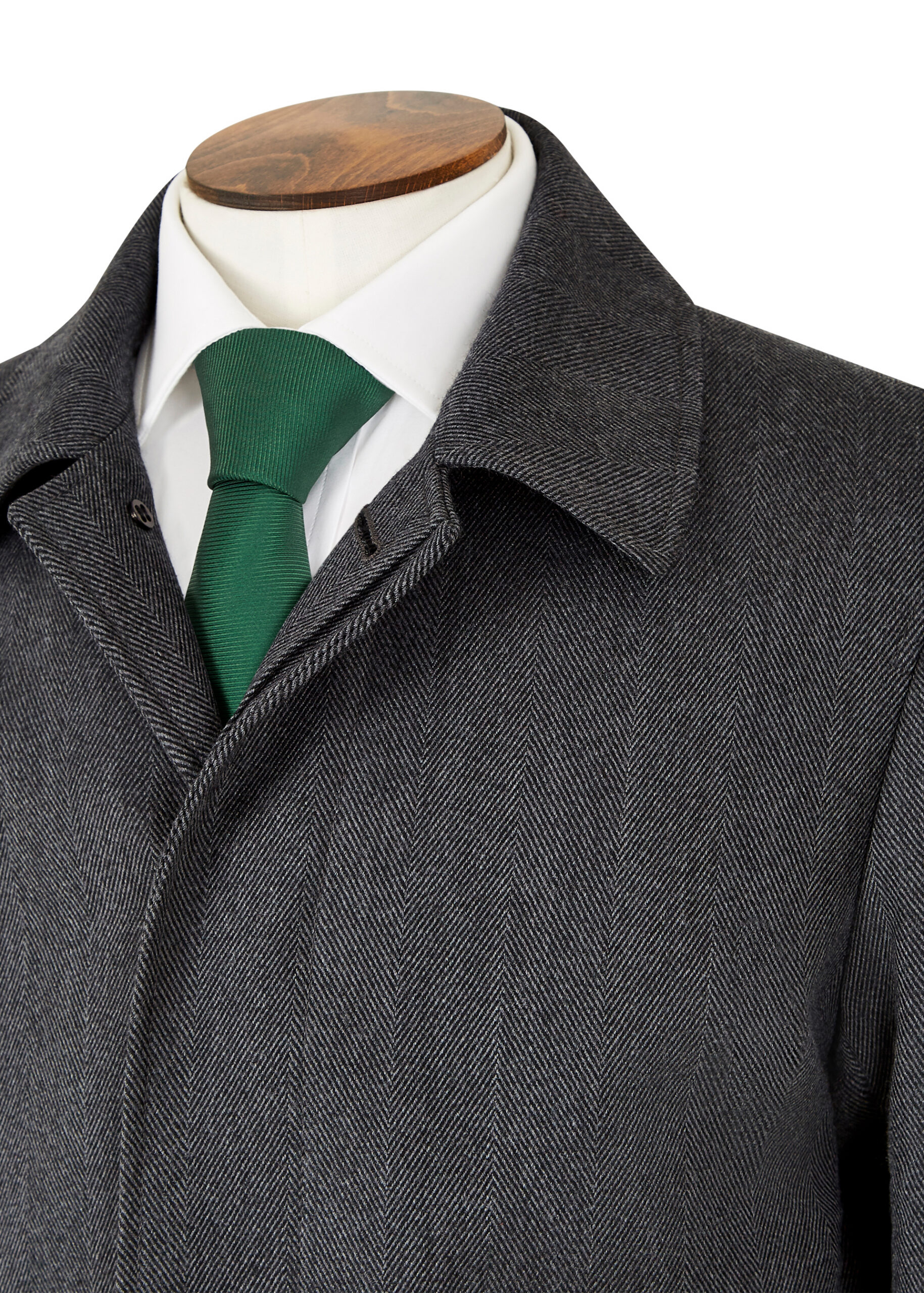 Grey Herringbone Three Quarter Coat - Roderick Charles