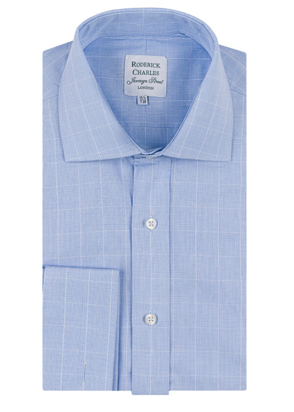 A classic Roderick Charles blue prince of Wales check double-cuff cotton shirt