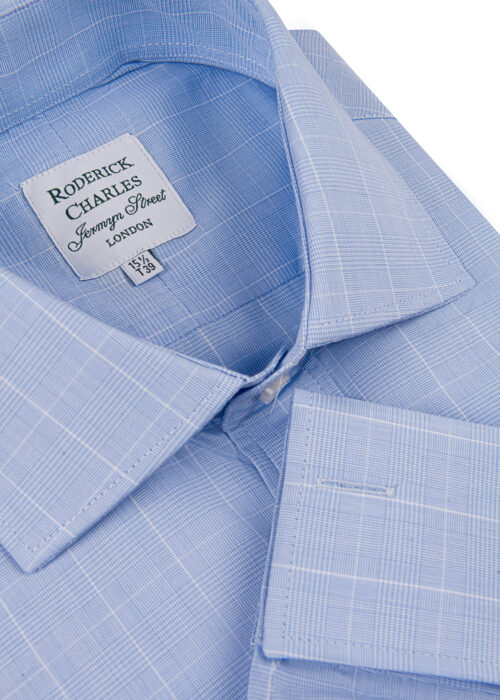 A Roderick Charles blue prince of Wales check double-cuff shirt