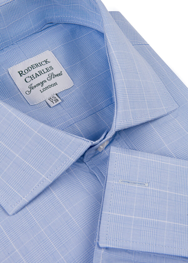 A Roderick Charles blue prince of Wales check double-cuff shirt