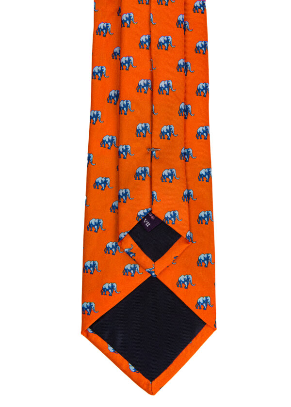 A Roderick Charles orange silk business tie with elephants