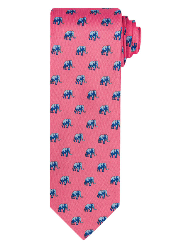 A Roderick Charles pink silk tie with elephants