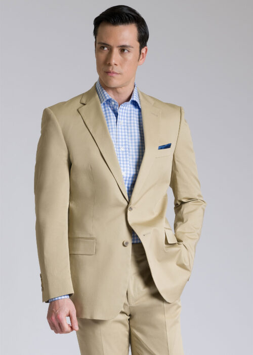 A sleek tailored fit beige cotton jacket