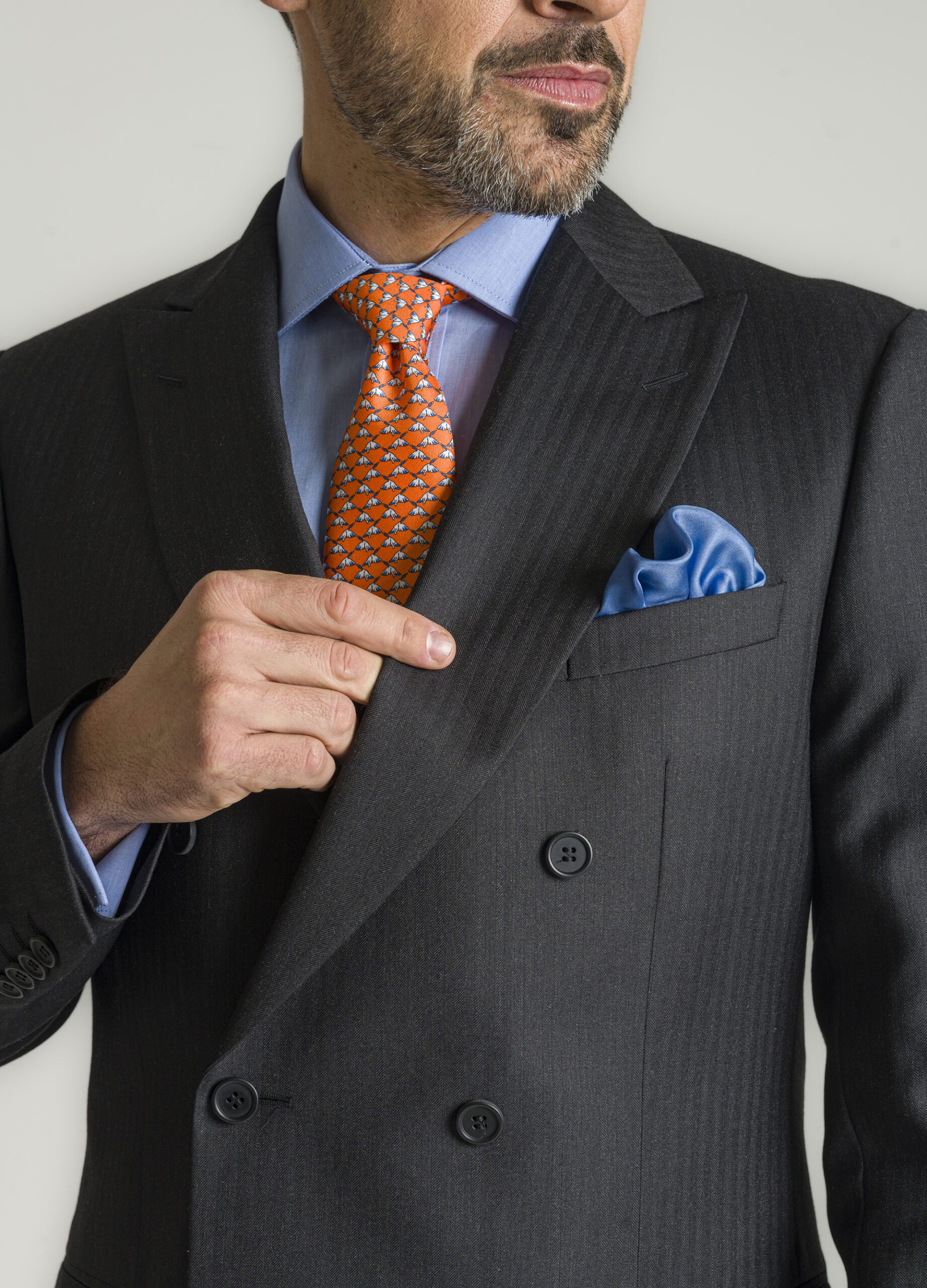 Double Breasted Fine Grey Herringbone Suit - Roderick Charles