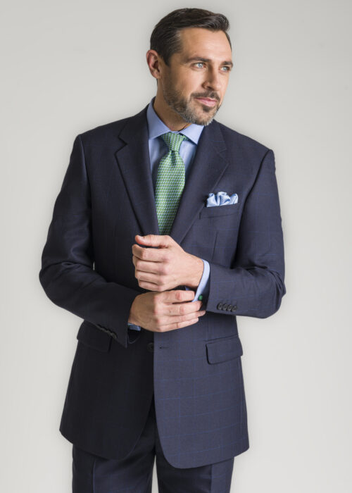 Classic Fit Navy Blue Windowpane Suit - Image 2