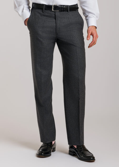 A flat-fronted pair of Roderick Charles charcoal grey flannel trousers