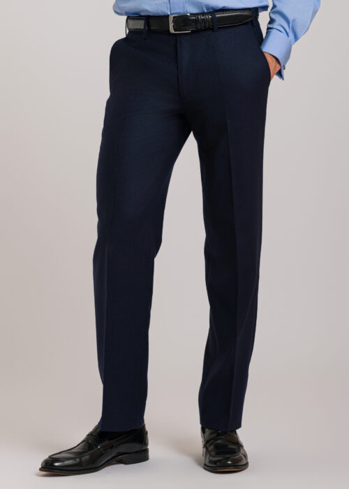 A flat-fronted pair of Roderick Charles navy flannel trousers